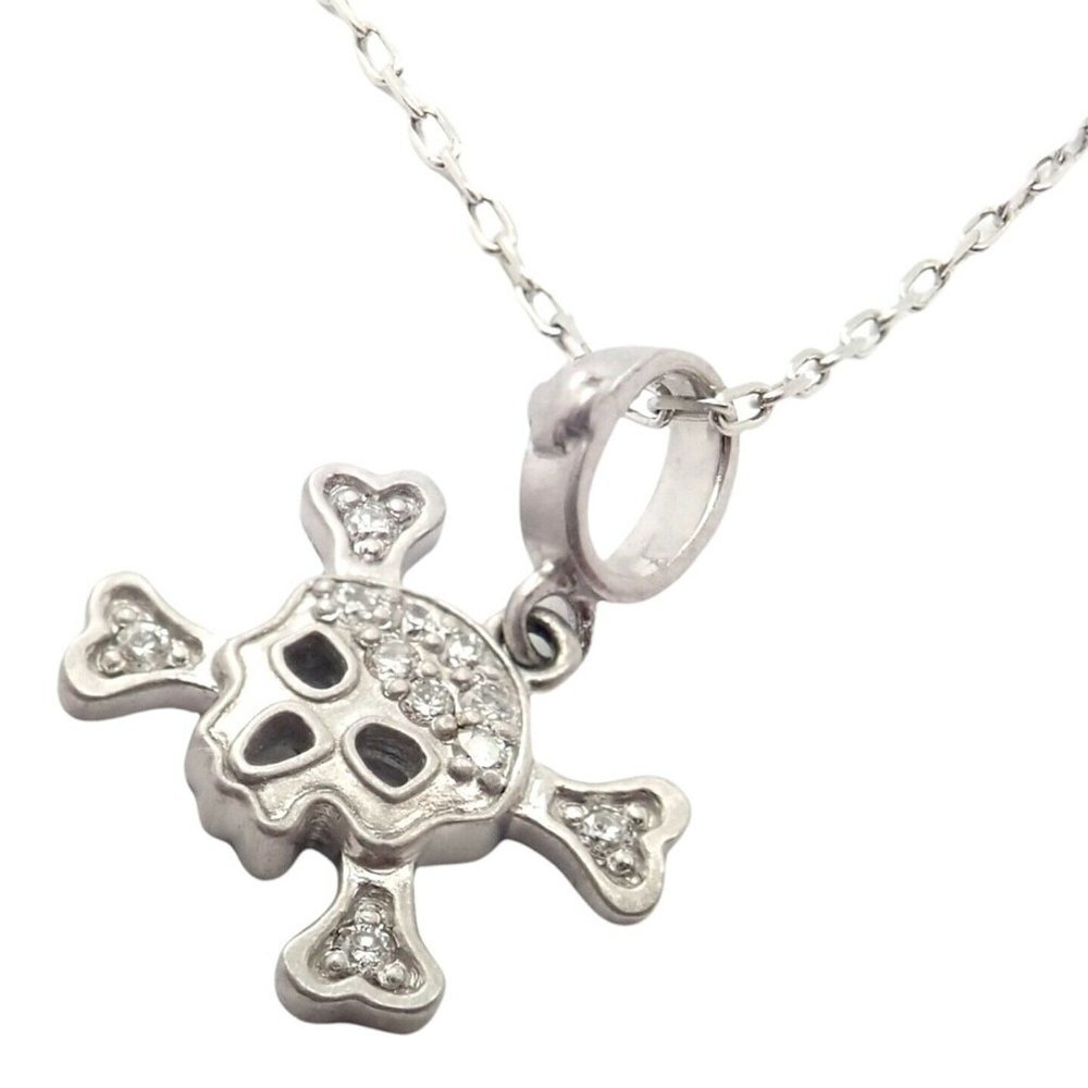 Authentic! Loree Rodkin 18k White Gold Diamond Skull Crossbones Pendant Necklace - Picture 10 of 10